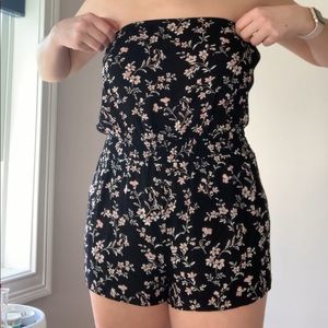 Floral black strapless romper